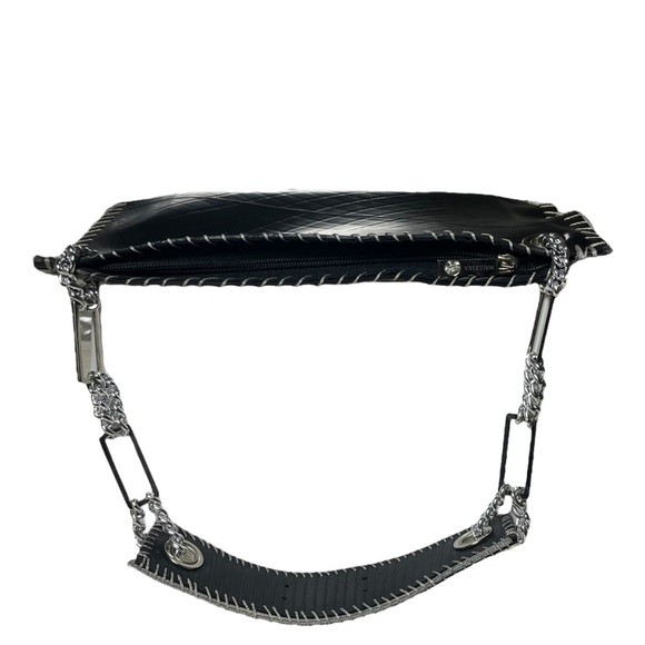 Walleska Ecochic Black Recycled Rubber Handbag Purse Silver Chain &Rubber Handle - Picture 8 of 13